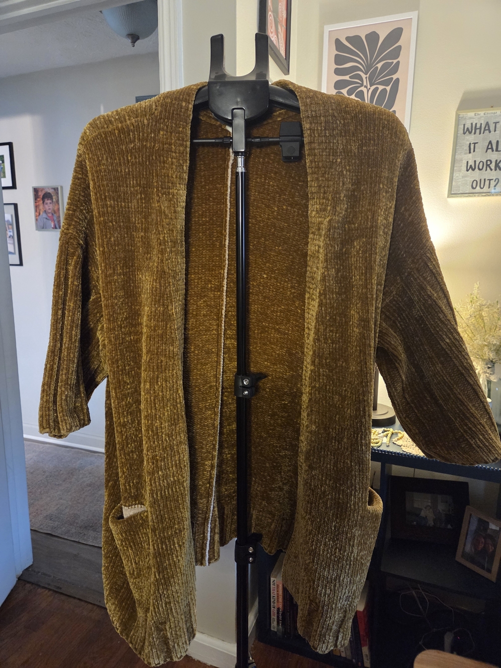 Anthropologie Women's Open-Front Moth Chenille Cardigan Jacket - Yellow Mustard